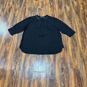Violet + Claire Black Embellished Split Neck 3/4 Sleeve Blouse Plus Size 2X